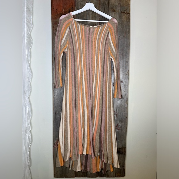 Moth Anthropologie Nora Swing Striped Midi Sweater Dress Wool Alpaca Blush Small - Picture 2 of 14
